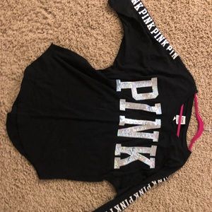 Adorable silver and black  long sleeve PINK shirt